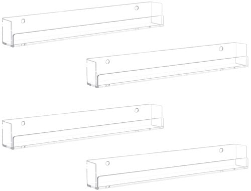Cerpourt 4 Pack Nail Polish Rack Wall Mounted Shelf, Clear Acrylic Nail Polish Organizer Display,Clear Nail Polish Wall Rack Nail Supplies for Nail Techs