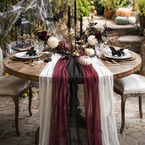 Outdoor Wedding Table Runner Set - Red Black White 6 Pack, 12x118 Inches