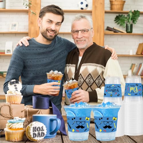 Father's Day Party Cups - 50 Count 12 oz Plastic Drinkware for Dad Celebration