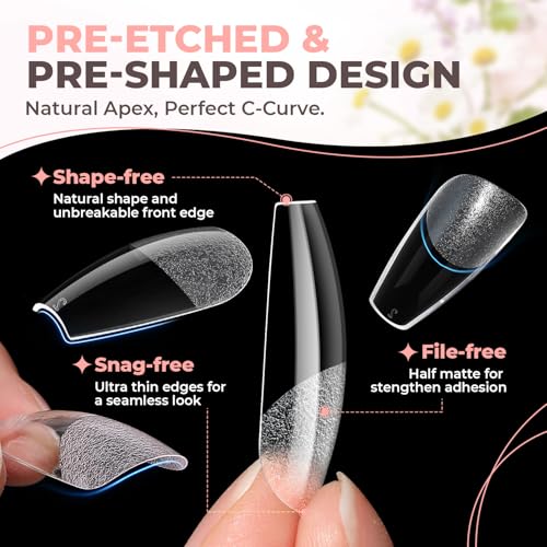 Medium Coffin Gel Nail Tips - Pre-buffed, No Filing, 504pcs, Half Matte Finish