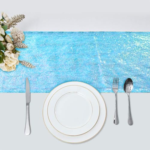 Mermaid Blue Sequin Table Runner 12x108 Inches for Party Decorations - 2 Pack
