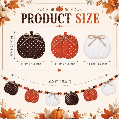 Polka Dot Pumpkin Garland - Fall 6.56ft Rustic Autumn Decor for Home - Polka Dot Pumpkin