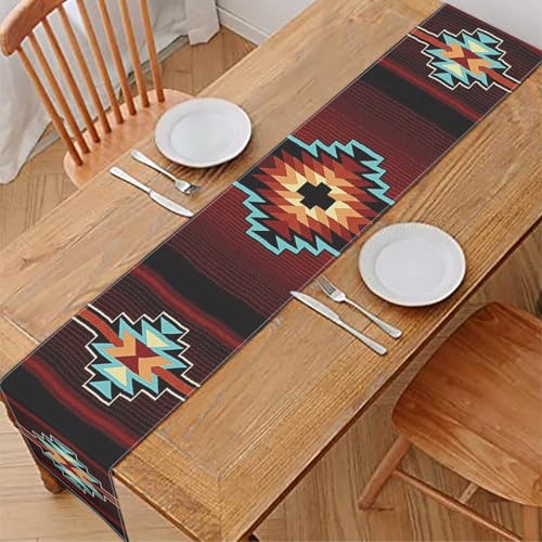Southwestern Aztec Style Table Runner 12x72 Inches - Tribal Decor for Parties and Festivals - Easy to Clean