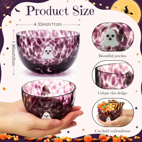 Halloween Candy Bowls Set - 14 oz Glass Ghost & Witch Hat Icons