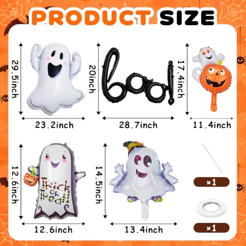 Halloween Foil Balloon Set with Ghost and Pumpkin - White Ghost Variation