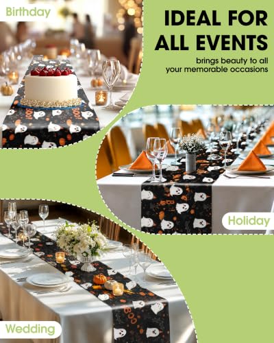 Halloween Black Plastic Table Runner 14x108 Inches - 4 Pack, Water-Resistant & Disposable