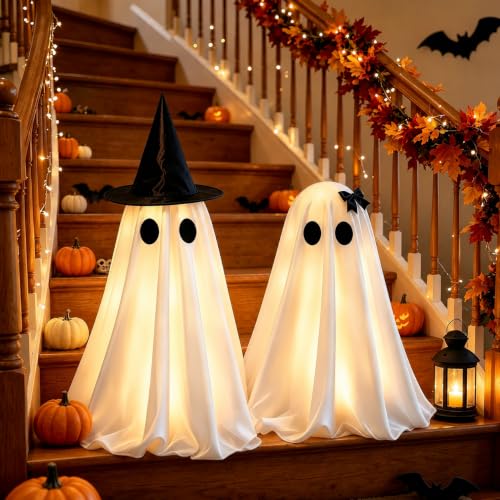 Indoor Halloween Ghost Decorations Set - Spooky Light-Up Ghosts, 2 Pack