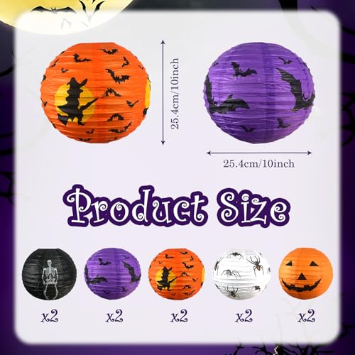 Halloween Hanging Paper Lanterns Set - Jack-O'-Lantern, Skeleton, Spider & Witch Decor, 10 Pieces