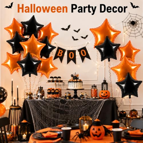 Halloween Star Foil Balloons Set - 18 Inch Orange & Black Party Decorations