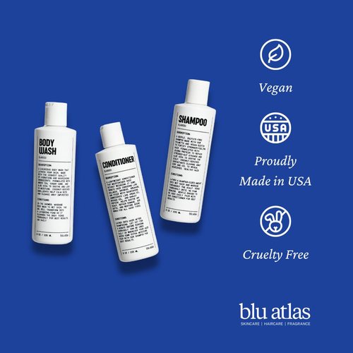 Blu Atlas Men's Natural Shampoo - Organic, Sulfate-Free, Deep Cleansing & Hydrating - Classic Bergamot Sage Patchouli Scent - 8 oz