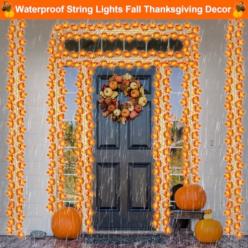 Solar Thanksgiving Garland with Enlarge Turkey & Pumpkin Lights - Waterproof 20Ft Decor