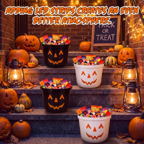 Halloween Pumpkin Candy Buckets 12 Pack - Black & White Plastic Trick or Treat Pails