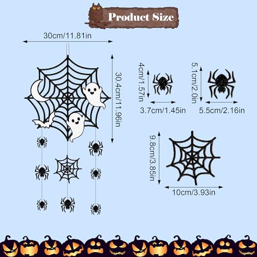 Halloween Hanging Decorations Set - Spider Web Ghost Bat Welcome Sign - Spider Web Variation