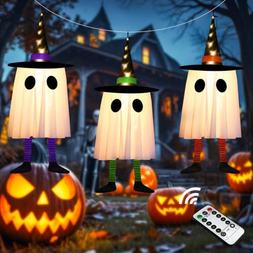 Outdoor Halloween Ghost Decorations 3-Pack with Flash Modes & Timer