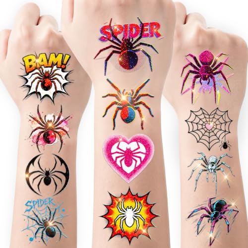 108-Piece Glitter Spider Temporary Tattoos for Kids & Adults Halloween Party Favors