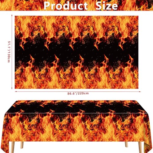 4 Pack Fire Tablecloths - Flame Design Party Decorations, 51 x 86 Inches - Variation of 4