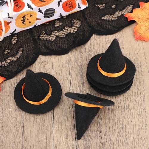 Mini Felt Witchy Hat Set - 6 Black Tiny Wizard Hats for Crafts Halloween Party