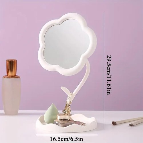 KEAINVRN Flower-Shaped Makeup Mirror for Desk Vanity Mirror for Bedroom,Living Room and Minimal Spaces Room Decor Home Decorations (White)
