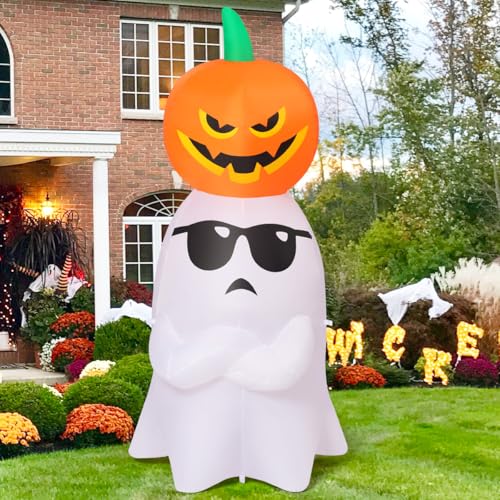 6.2 Ft Halloween Inflatable Ghost with Pumpkin and LEDs Outdoor Yard Decor