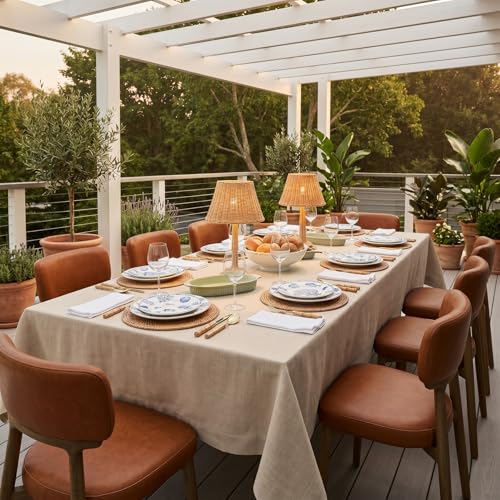 Rectangular Linen Tablecloth 60 x 132 Inches Natural Fete - Handcrafted