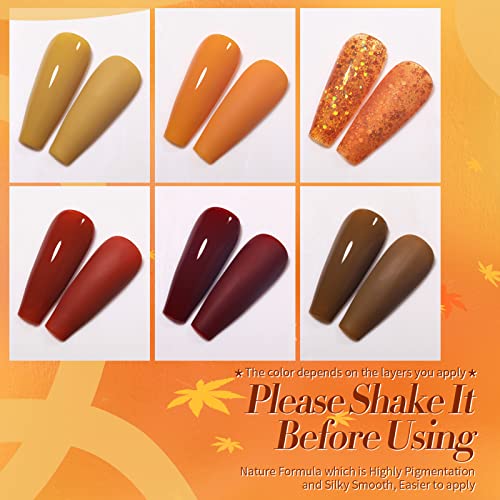 Born Pretty Maple Caramel Fall Winter Gel Nail Polish Set - 6 Trendy Shades