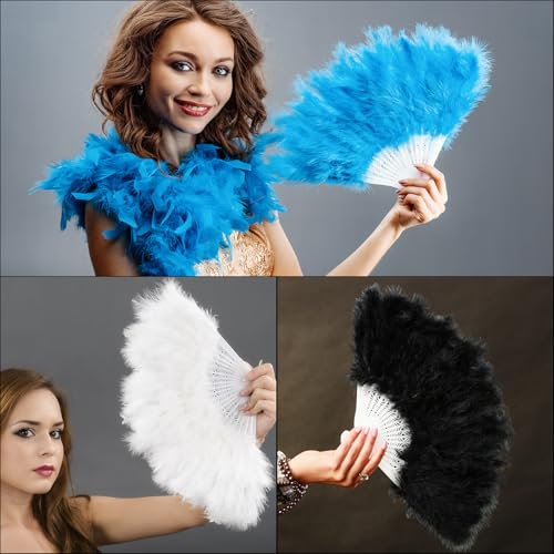 Pink Feather Hand Fan - Vintage Folding Fan for Retro Parties & Weddings