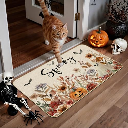 Halloween Kitchen Mat Set Spooky Ghost Pumpkin Non-Slip Rugs for Fall Decor