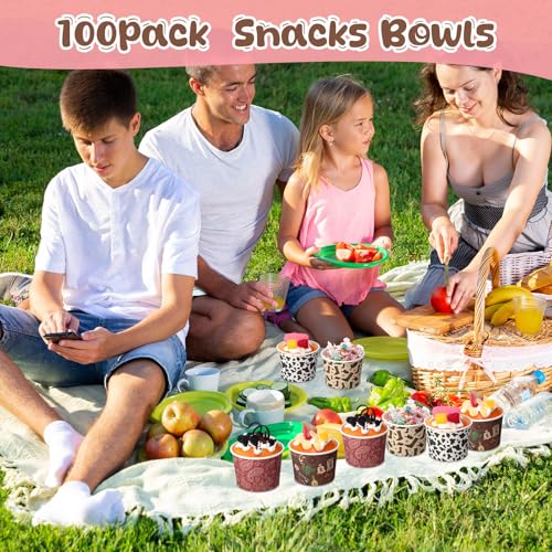 100 Pack Western Cowboy Ice Cream Paper Cups 8 oz Dessert Bowls