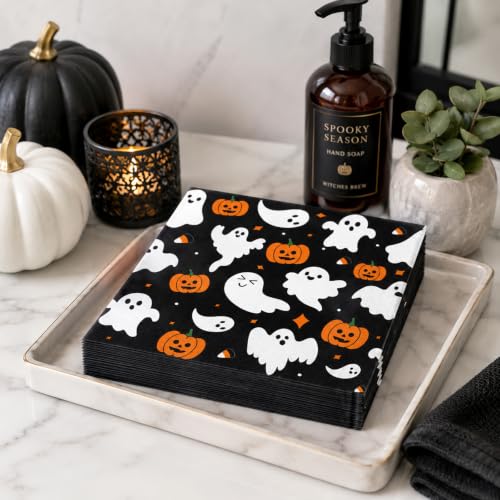 Halloween Ghost Pumpkin Paper Napkins - 50 Pack, 6.5in Spooky Party Decor