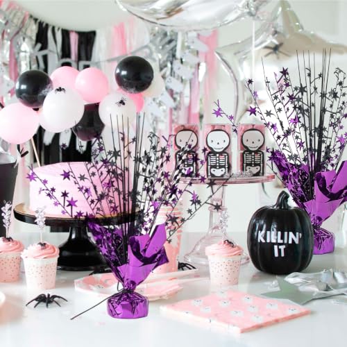 20 Pack Metallic Foil Star Centerpieces for Party Decorations - Black & Purple