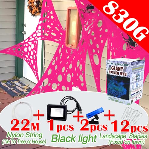 Pink Glow Spider Web Netting - 1400 Sqft Durable Halloween Decoration - Pink / 48ft x 4ft