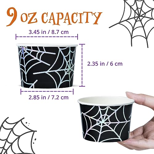 Confettiville Spider Web Paper Ice Cream Cups - 50 Count, 9 Oz Disposable Dessert Bowls for Hot or Cold Food