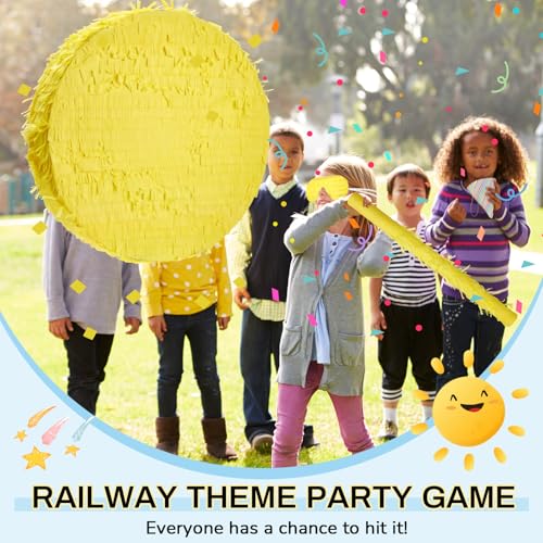 Large Yellow Disco Piñata 16 Inch with Stick, Blindfold & Confetti for Parties