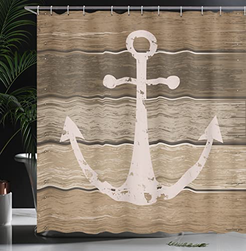 Ambesonne Nautical Anchor Shower Curtain - Brown Camel 69"x84" Fabric Bath Decor with Hooks