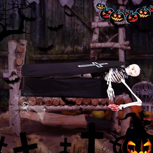 Halloween Cemetery Coffin Prop with Cross - Life Size Pop-Up Coffin for Spooky Decor - 4 Pcs