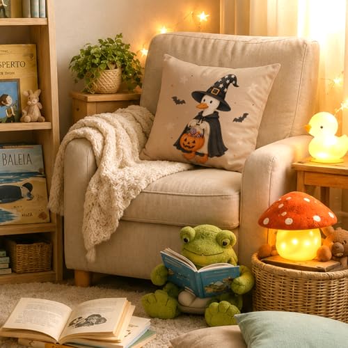 Halloween Witch Goose Throw Pillow Cover 18x18 - Magic Witch Goose Variation