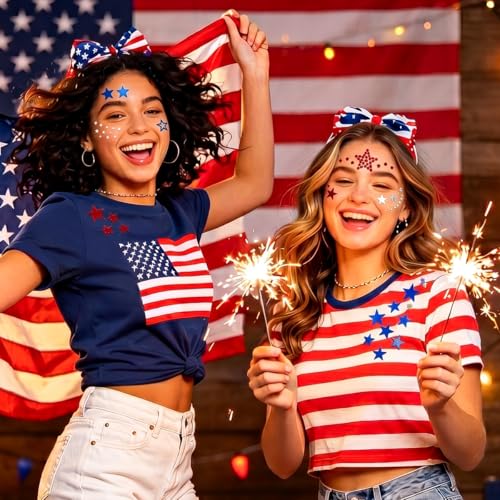 Patriotic Rhinestone Face & Body Stickers for 4th of July Celebrations