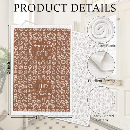 Fall Line Art Neutral Pumpkin Kitchen Decor Dish Towels Set of 2 - Color 12