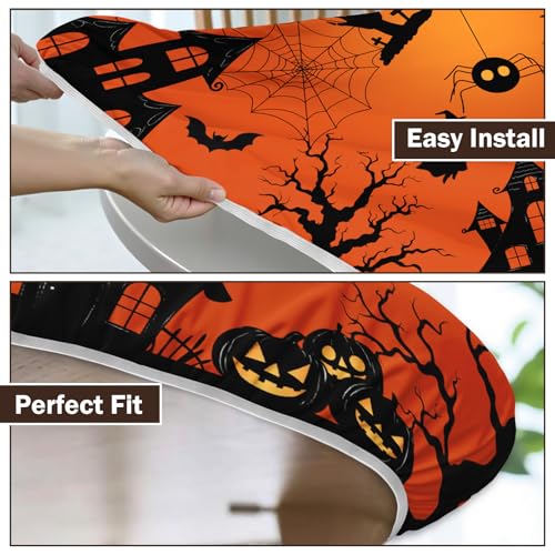 Halloween Round Fitted Waterproof Tablecloth with Elastic Edge - Spooky Spiderweb Design, 60 Inch