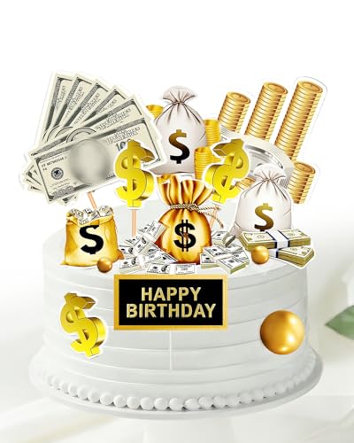10PCS Money Theme Cake Toppers Dollar Bill Sign Party Decorations