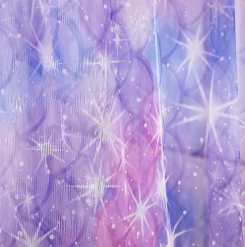Twin Purple Ombre Tie Dye Canopy Bed Curtains with Lights for Girls Room Decor