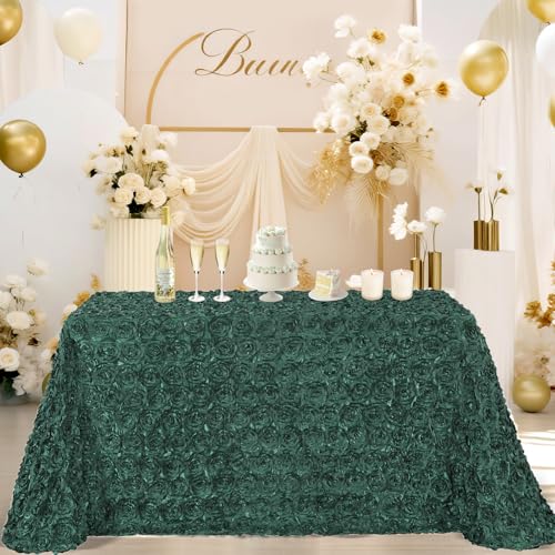 Dark Green Rosette Satin Tablecloth 60 x 102 Inch Wedding Overlay - Variation of THIS listing