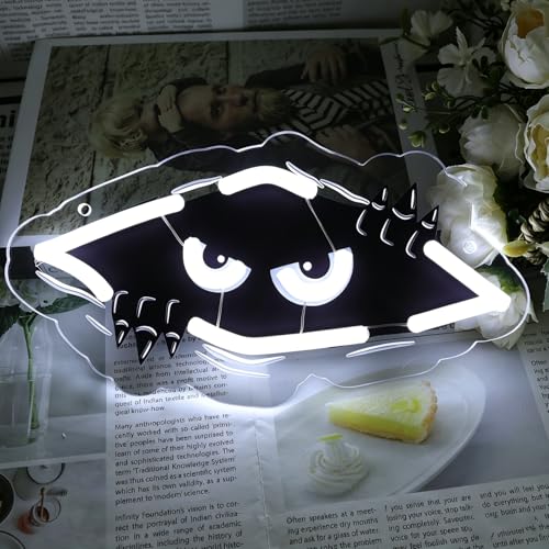 White Peeking Monster Neon Sign - Dimmable USB LED Light for Kids Room & Halloween