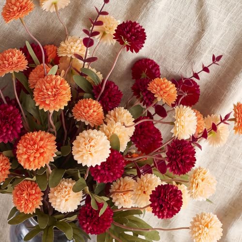 Fall Flowers Artificial Set - 16Pcs Autumn Decor with Orange Red Beige Blooms & Eucalyptus