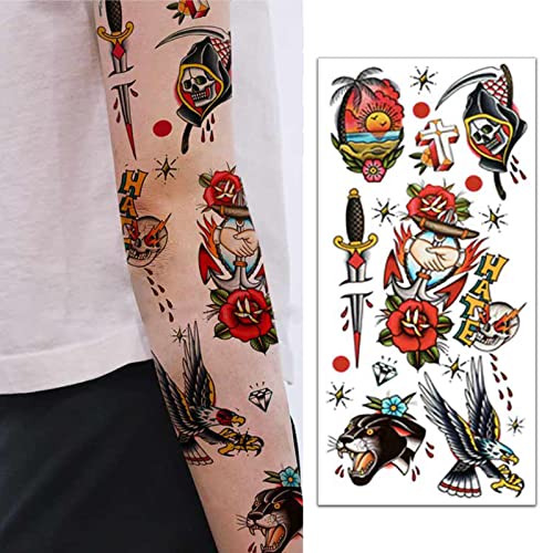 Temporary Tattoo Sheets 120×260mm Vintage Skull Rose Designs for Body Art