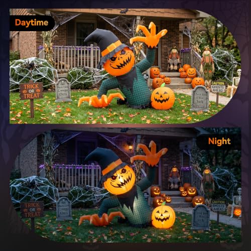 Halloween Inflatable Giant Pumpkin Ghost Decoration - 5FT Outdoor Yard Decor with LED Lights - Variation: Pumpkin Ghost