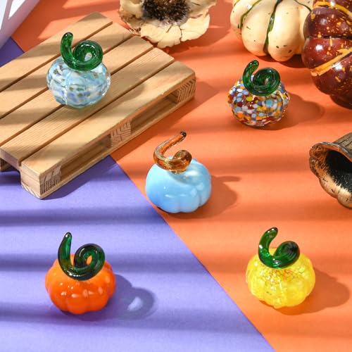 Mini Blown Glass Pumpkin Figurines Set - Halloween Thanksgiving Fall Home Decor - Variation of Pumpkin