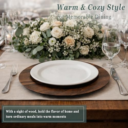 30 Count 13-Inch Faux Wood Charger Plates Set for Dinner Table Decor