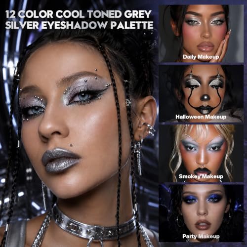 Goth Smokey Eyeshadow Palette - Black, Grey, Silver, Glitter & Matte Shades - Variation of THIS listing