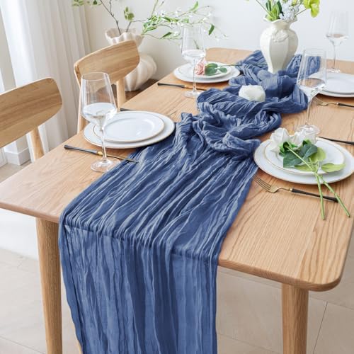 12 Pack Blue Cheesecloth Table Runners, 10FT Boho Sheer Linen for Events